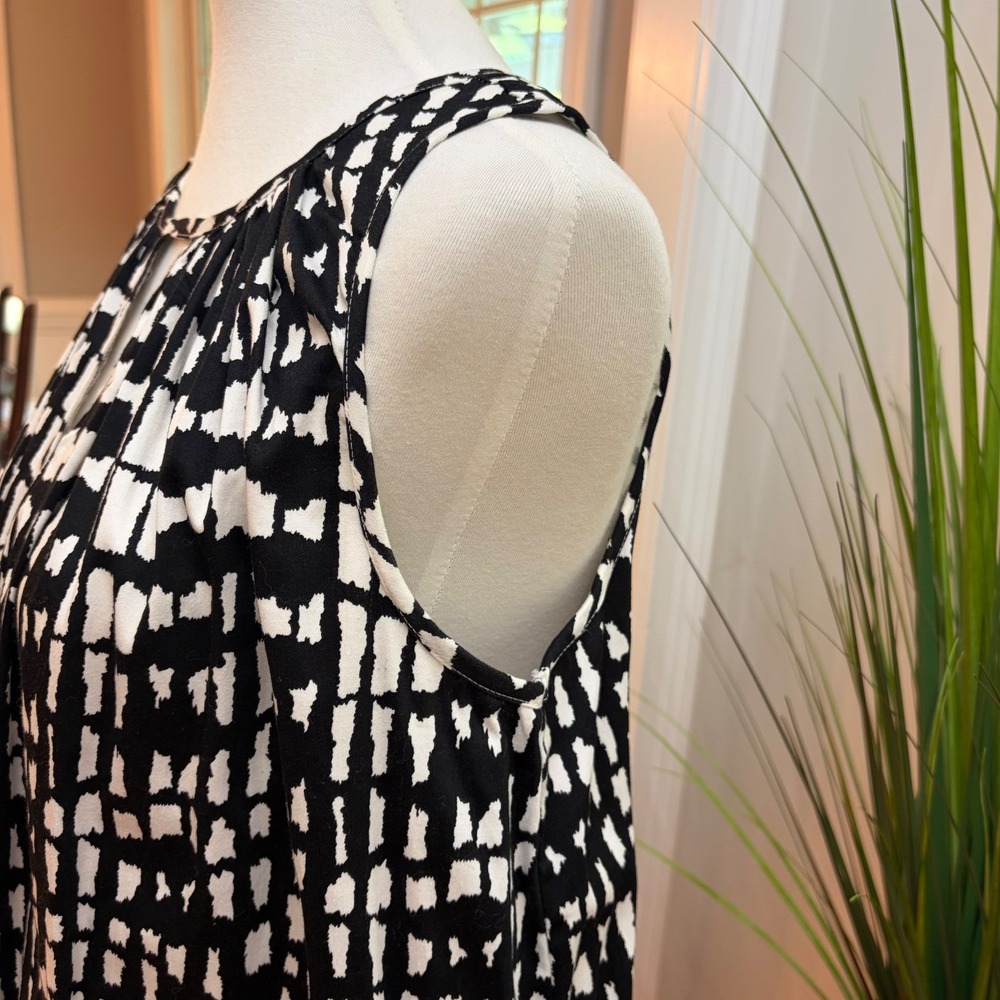 eShakti Black White Geometric Print Sleeveless Midi Dress Pockets Belted Size 10 - Picture 3 of 12